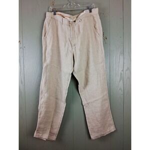 Men's 100% Linen Straight Fit Pants Beige 38W 27L Resort Clubhouse Breathable